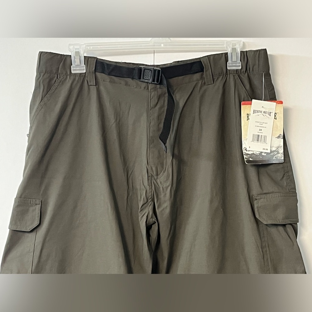 New Men’s Rustic Ridge Dark Iguana Green Convertible Zip-Off Hiking Cargo Pants - Picture 2 of 14